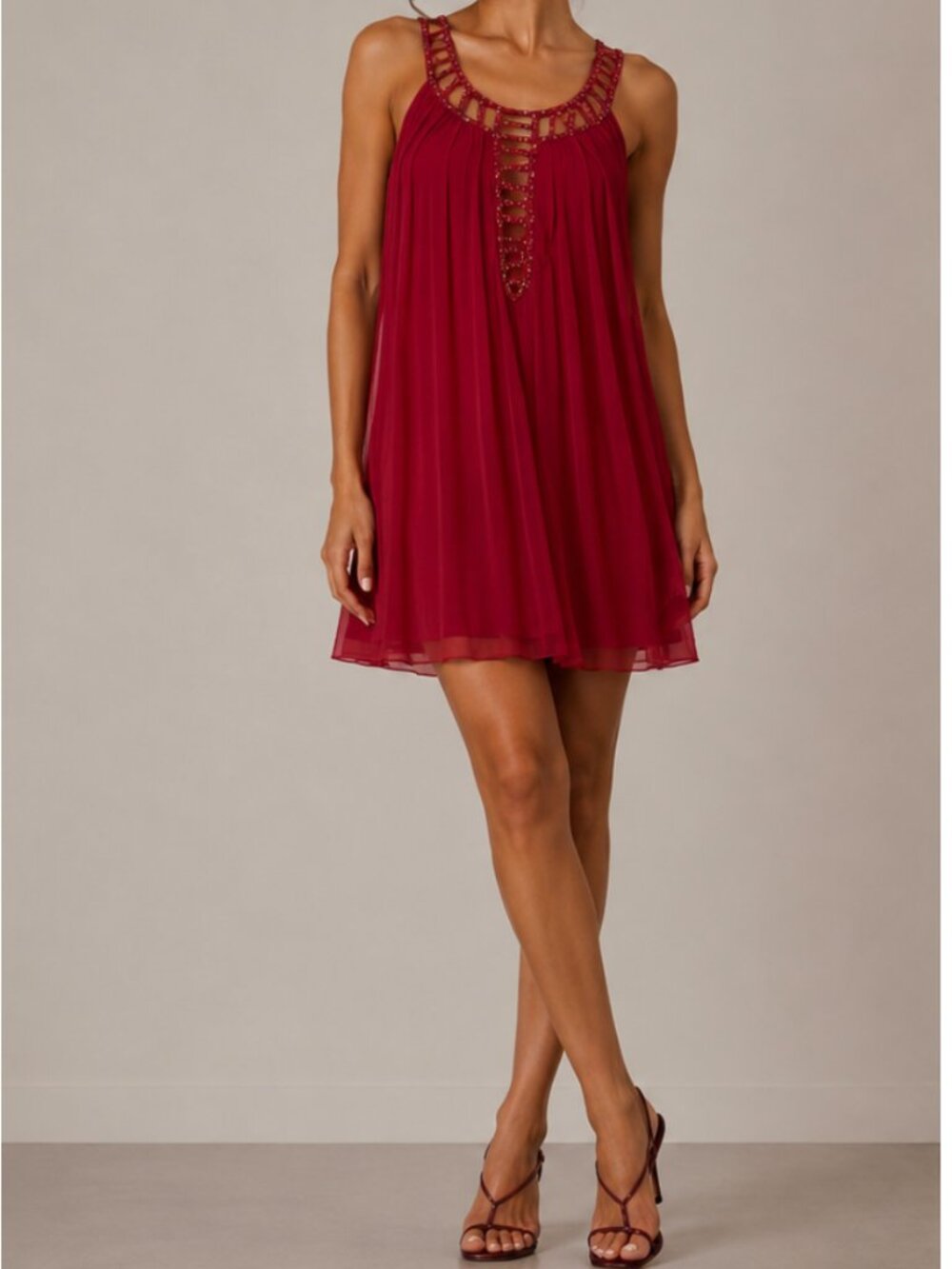 BCBGMaxAzria Red Halter Neck Dress with Sequins, Size 2